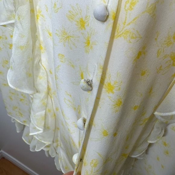CINQ à Sept Silk Pale Yellow Floral Ruffle Georgia Dress Size 10 - Picture 3 of 8